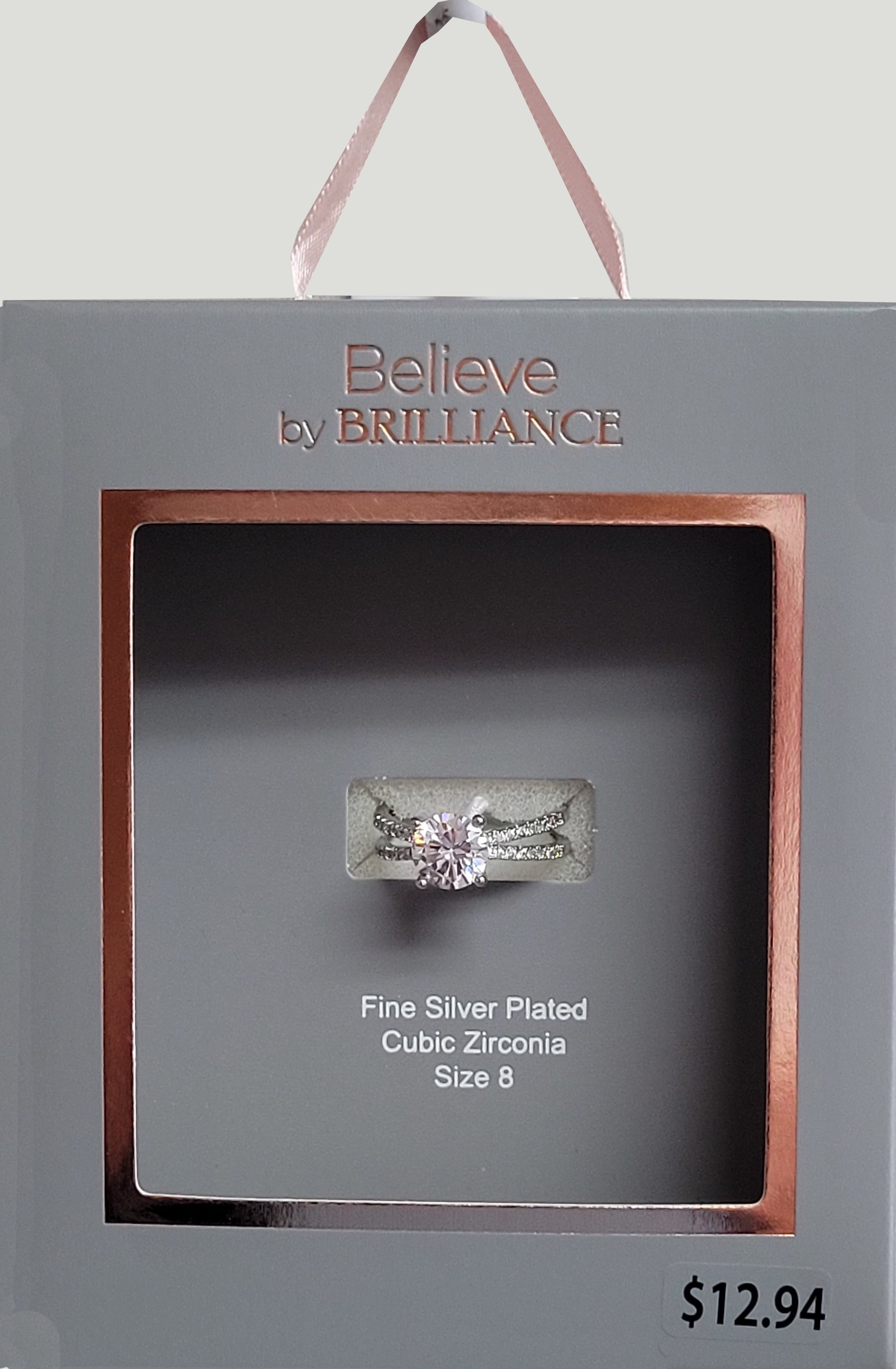 Women's Believe in Fine Plate AAA Cubic Zirconia Engagement Ring SZ 8.