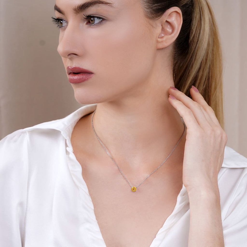 1 - April Solitaire Pendant Necklace in 18K White over , Female, Adult