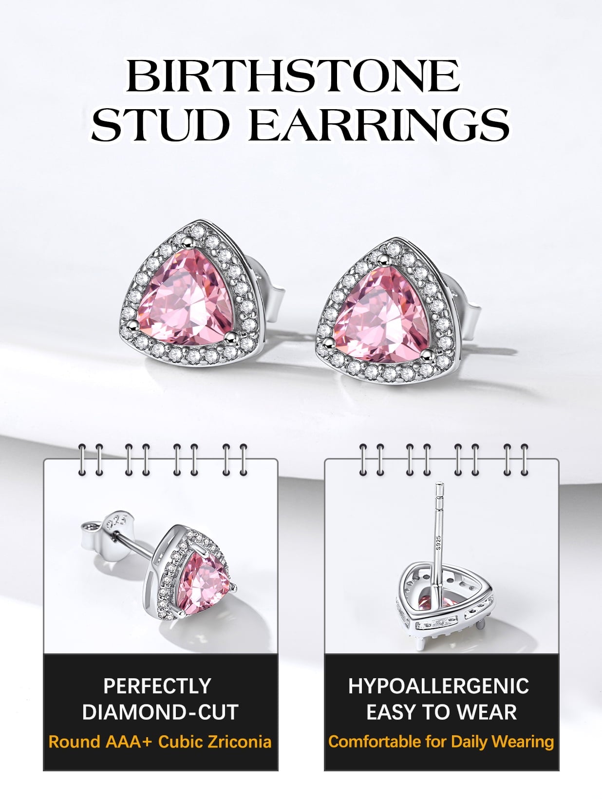 Stud Earrings for Women, 925 Sterling Heart Created Diamond Studs Earrings / Gifts - September