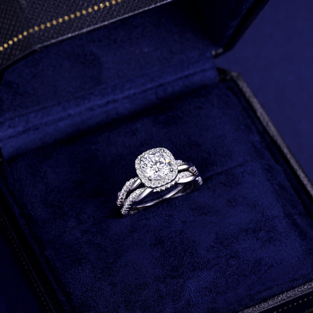 Halo Wedding Ring Set for Women Bridal Sets 925 Sterling AAAAA Zirconia Size 7