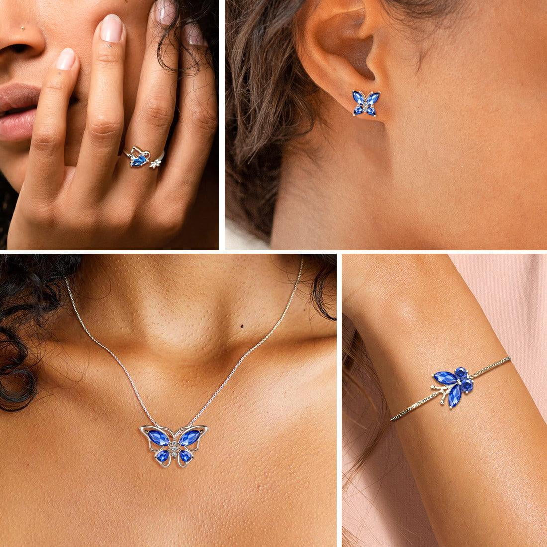 December Tanzanite Blue Butterfly Necklaces 925 Sterling Pendant Jewelry for Women Wife