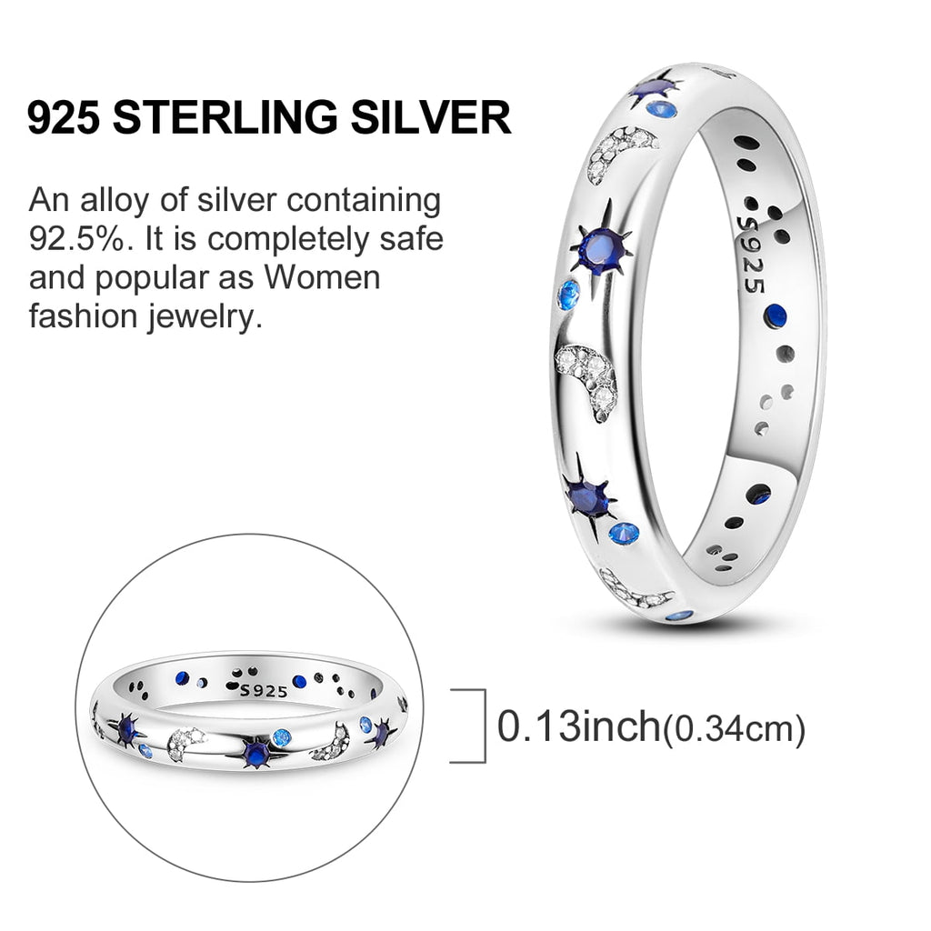 Starry Night 925 Sterling Finger Ring Blue AAA CZ For Women Jewelry