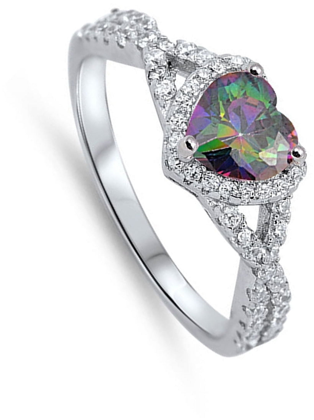 Heart Purple Simulated Amethyst Halo Infinity Knot Sterling Ring CZ Female Size 7