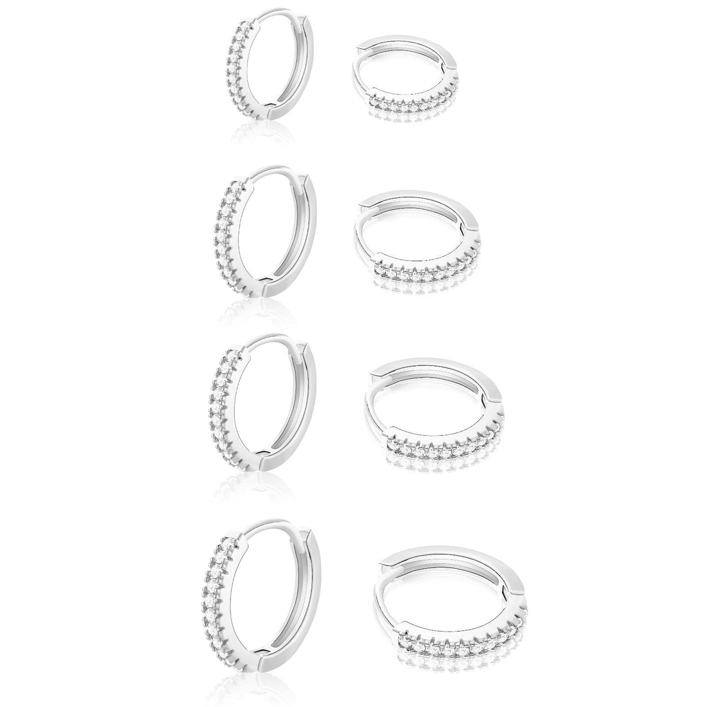 4 Pairs Hoop Earrings for Women CZ Small Huggie Cartilage Post Hypoallergenic Earrings Set for Multiple Piercing Valentines Day Jewelry Gifts Her Teen Mom Wife Lady Adults Ideas