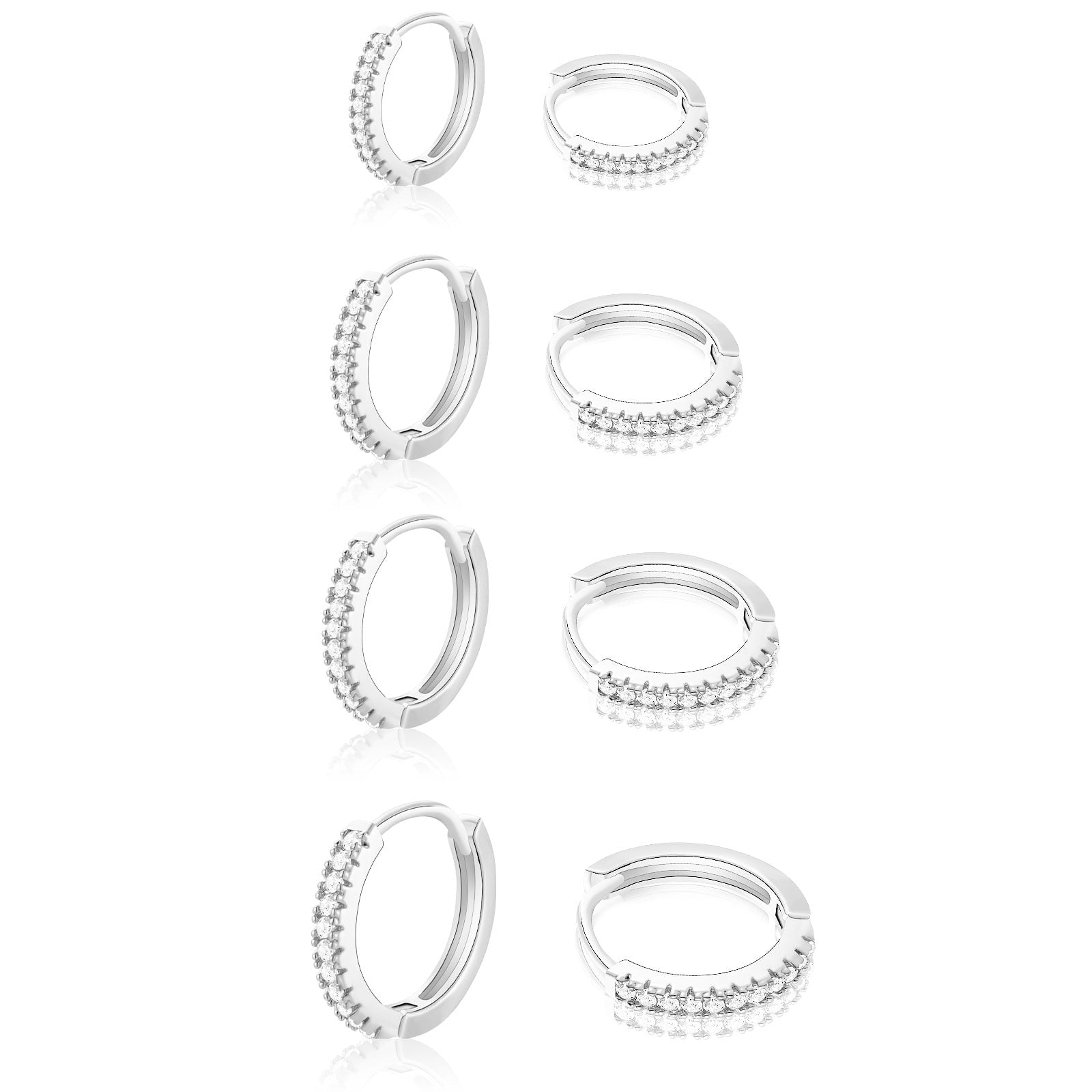 4 Pairs Hoop Earrings for Women CZ Small Huggie Cartilage Post Hypoallergenic Earrings Set for Multiple Piercing Valentines Day Jewelry Gifts Her Teen Mom Wife Lady Adults Ideas