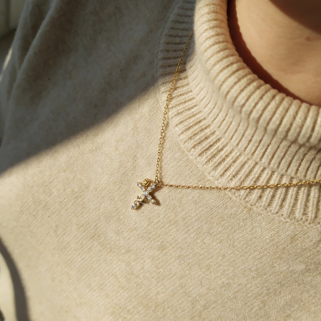 14K Plated Zirconia Cross Pendant Necklace for Women with 925