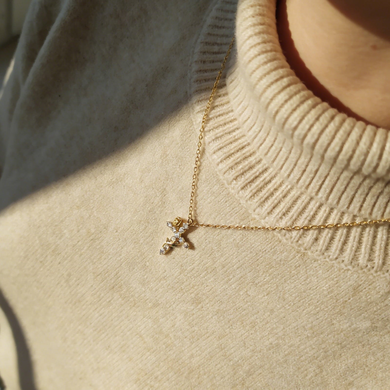 14K Plated Zirconia Cross Pendant Necklace for Women with 925