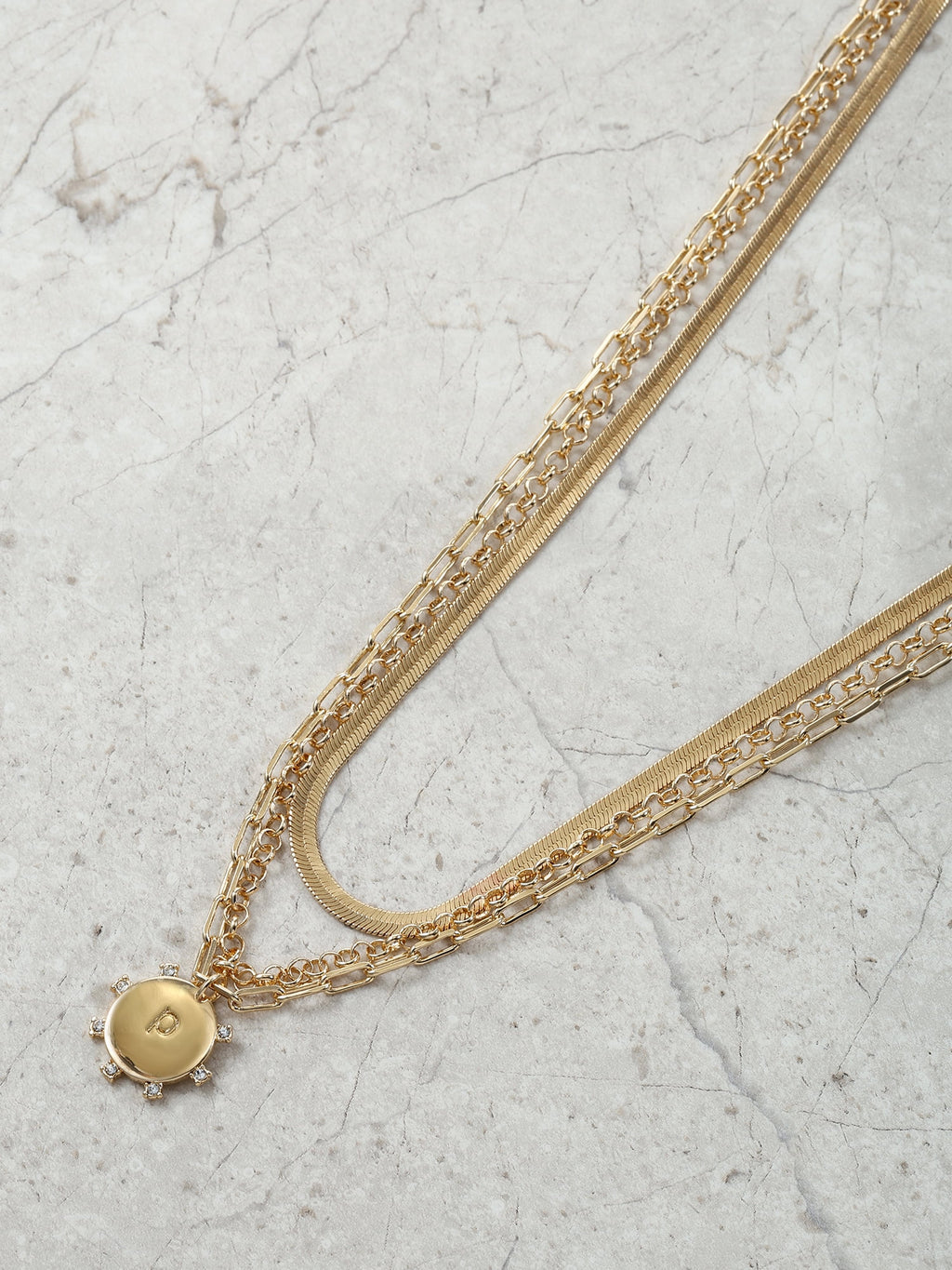 Goldtone Necklace, 3 Piece, Initial J