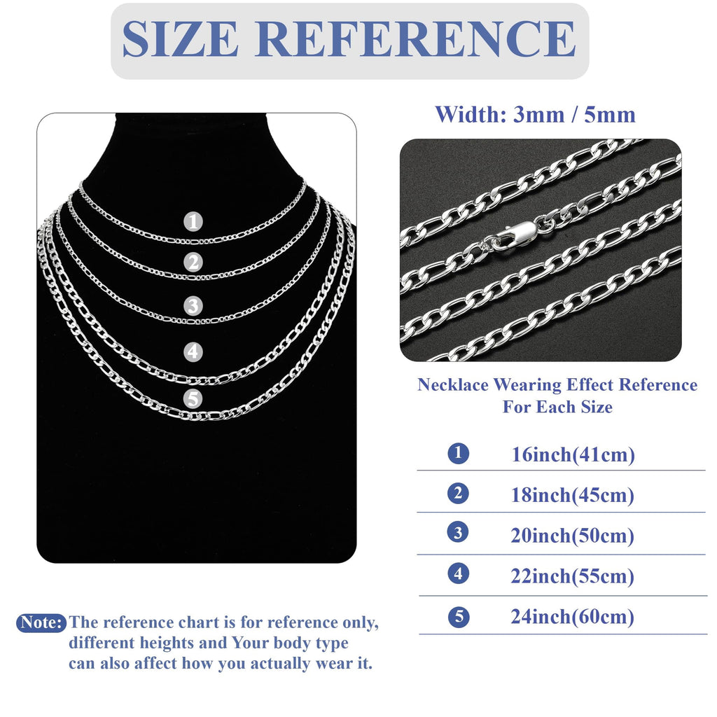 S925 Sterling Plated Chains for Women Men Boys 3mm/5mm Figaro Curb Link Necklace Easter Basket Stuffers Jewelry Gifts Teen Him Her Girls Adults Kids Age 14/16/18/20/22/24 Inch