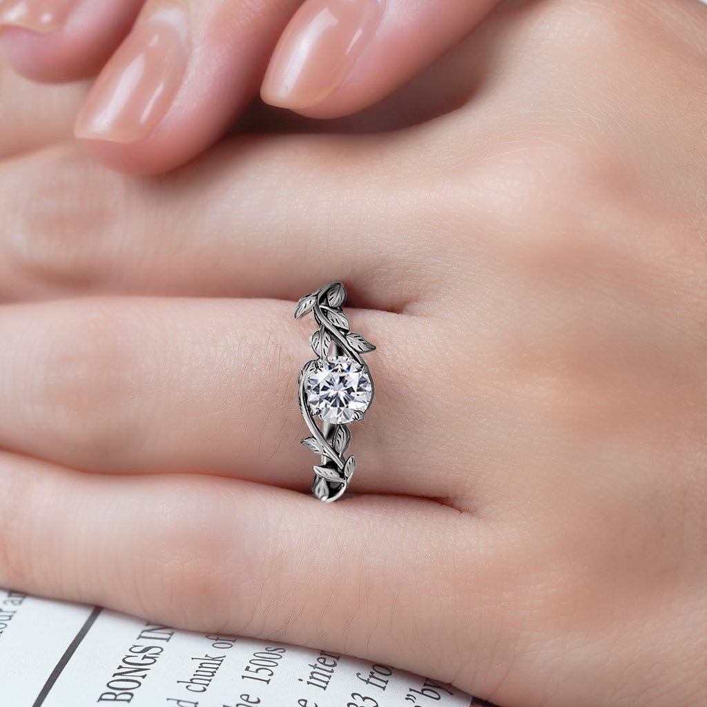 0.50 Round Cut Bohemian Engagement Ring - Vintage Ring - 18k White Plating for Women