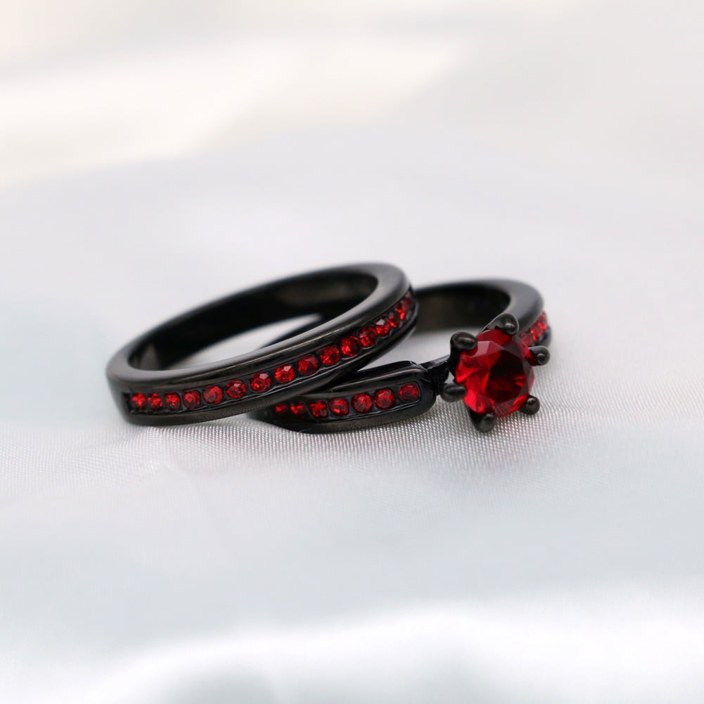 Matching Rings Couple Rings Black Plated 1CT Purple Cz Women Wedding Ring Sets