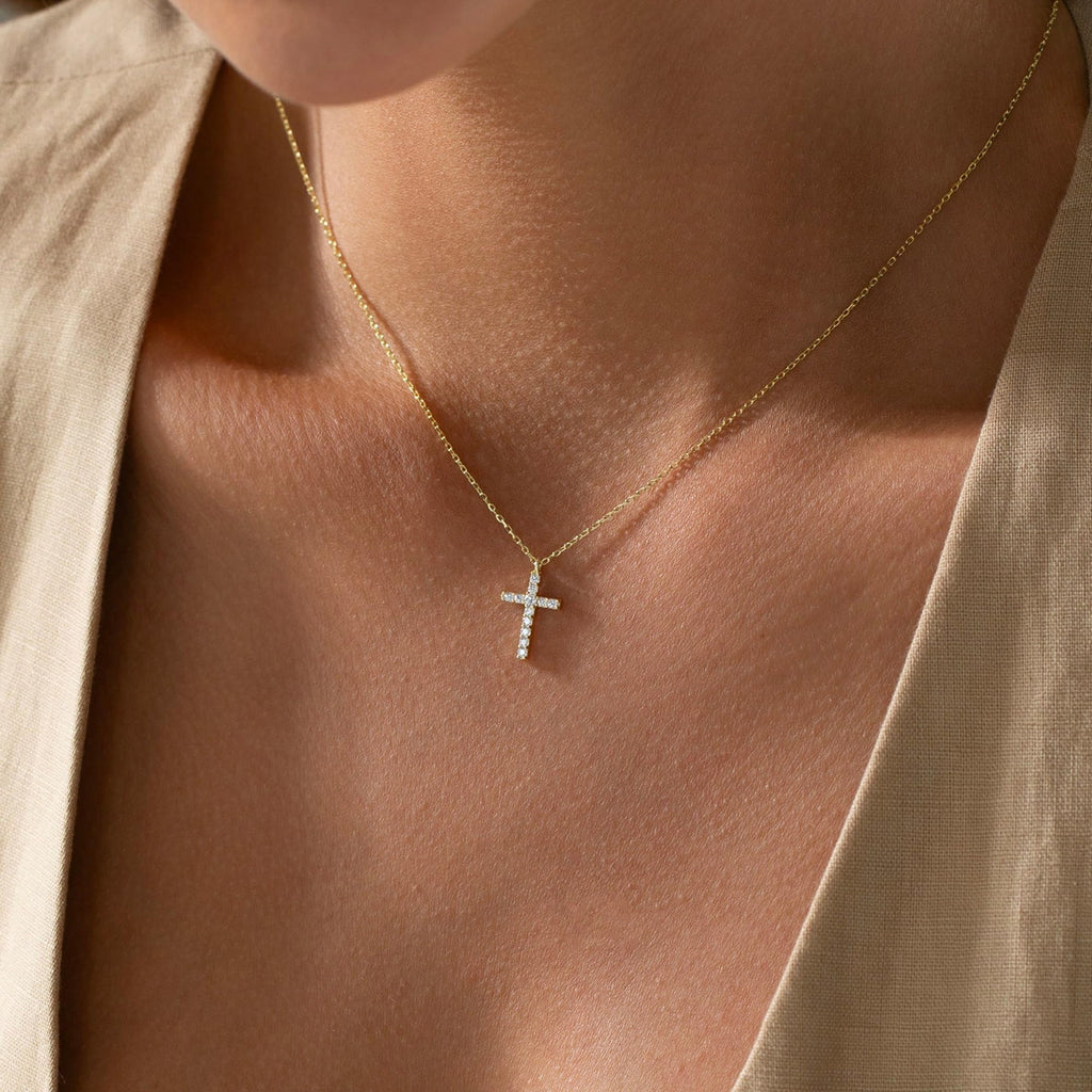 14K Plated Dainty Tiny Cross Pendant Necklace for Women Jewelry Personalizedt First Communion Christian Baptism Easter Gifts for Her Kid Girls