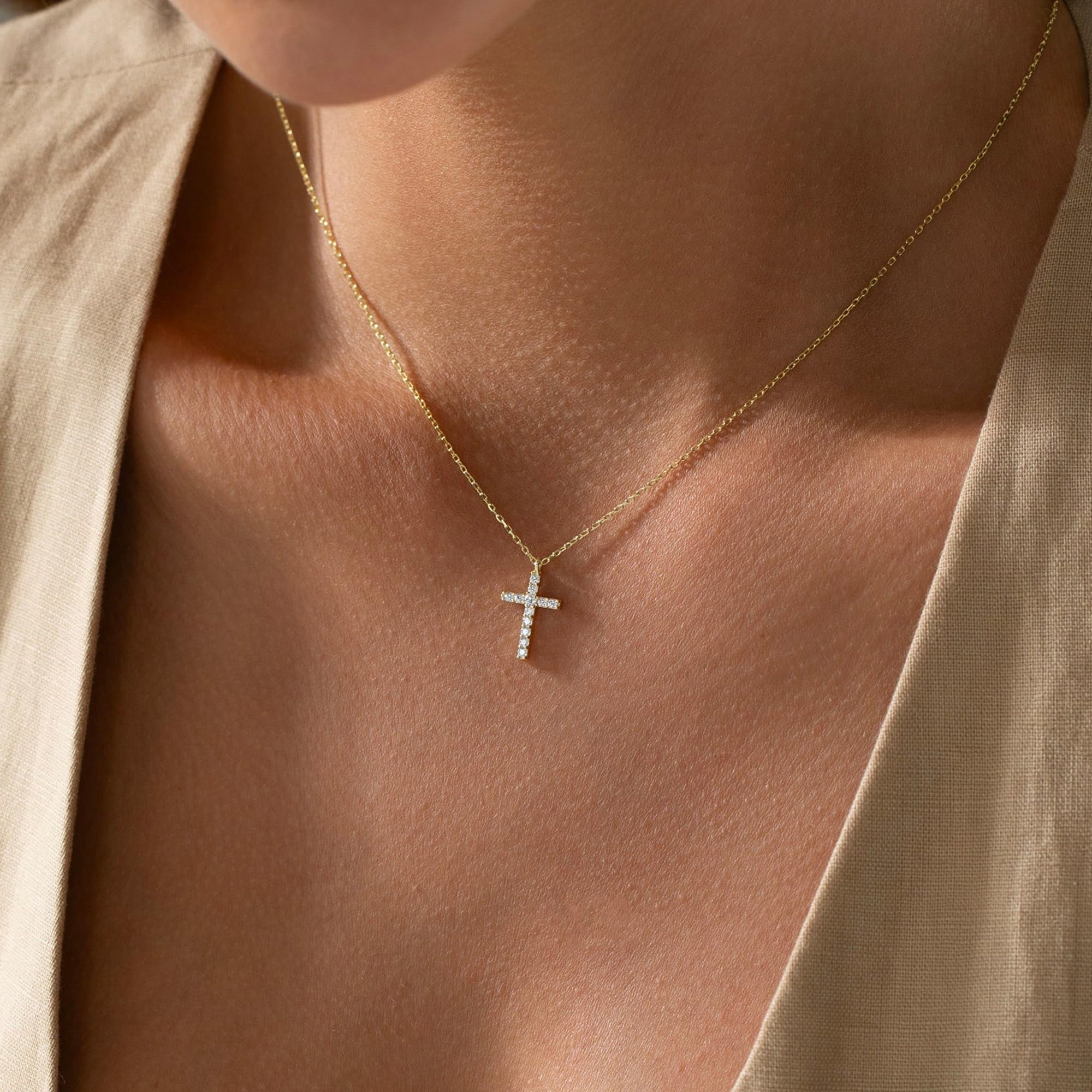 14K Plated Dainty Tiny Cross Pendant Necklace for Women Jewelry Personalizedt First Communion Christian Baptism Easter Gifts for Her Kid Girls