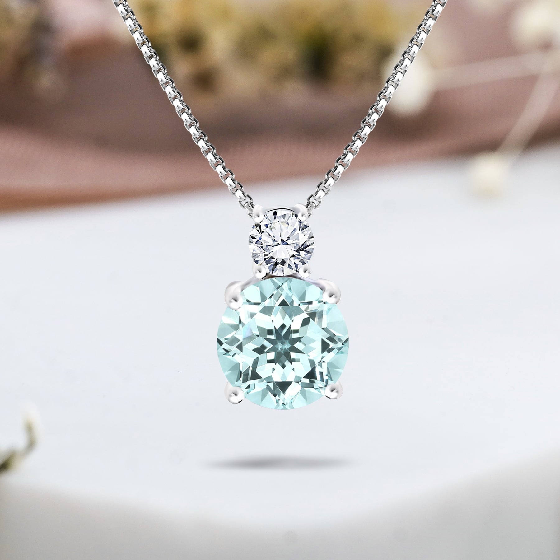 3.25 Cubic Zirconia April - Round and Pear Cut Dangle Pendant Necklace in 18k White Plated for Women