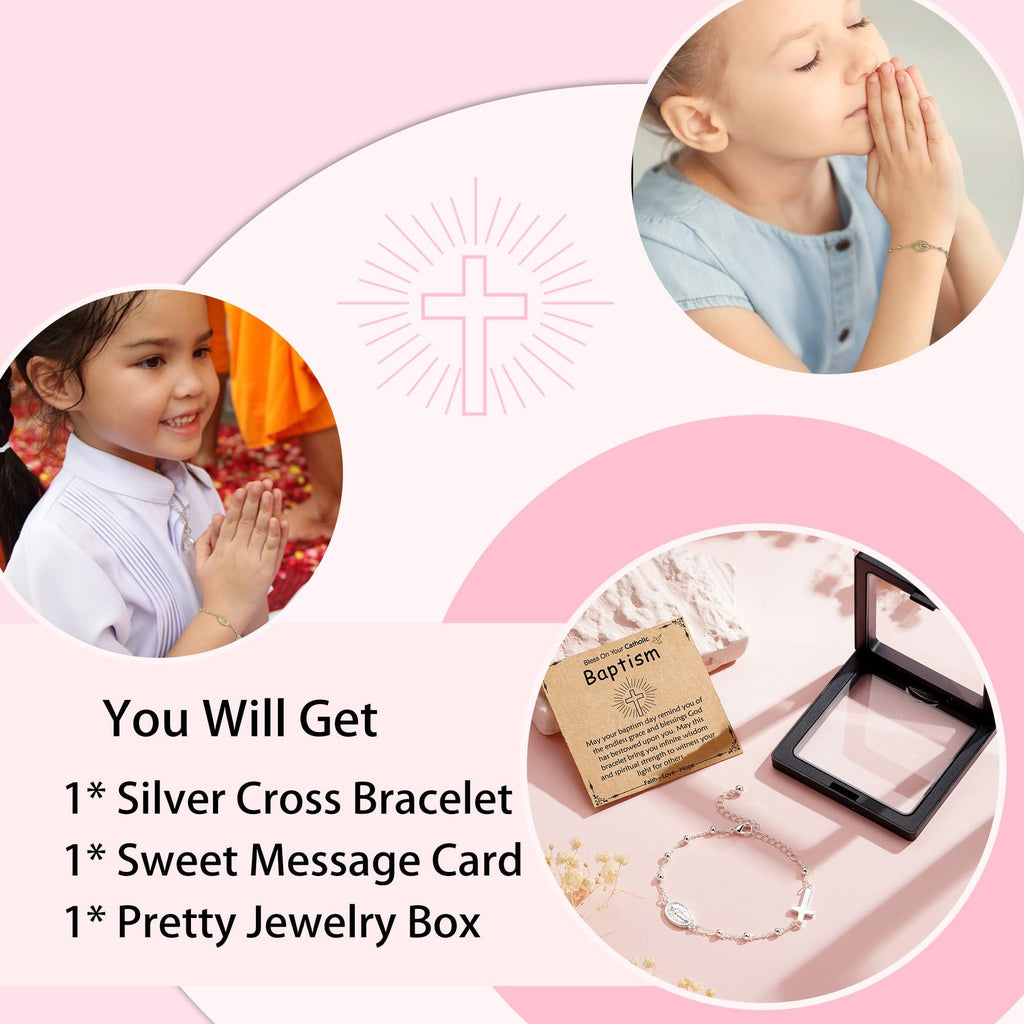 Rosary Beads Virgin Mary Cross Charm Bracelet for Women Kids Girls Teen Daughter Granddaughter Mom Wife Girlfriend Stuff Christian Catholic Jewelry Gifts for Women Girls Age