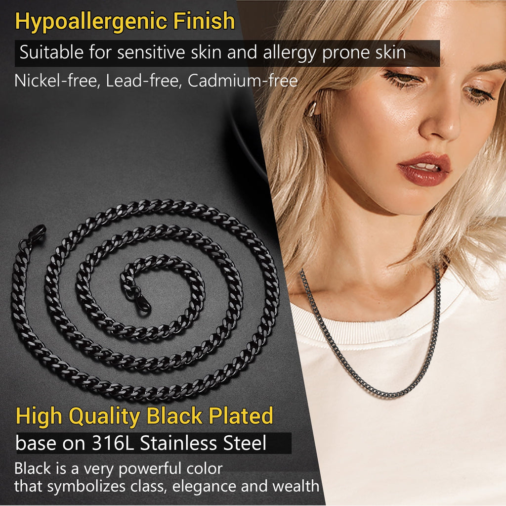 Cuban Chain for Men Black Plated 4.8mm Miami Cuban Necklace 18 Inch Hip Hop Mens for