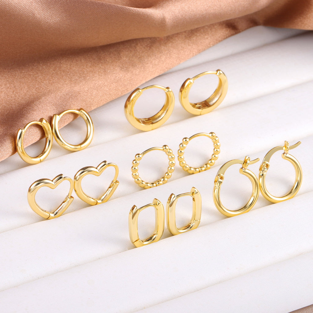 14K Plated Hypoallergenic Small Hoop Earrings Set, Chunky Huggie Stackable Earrings for Women