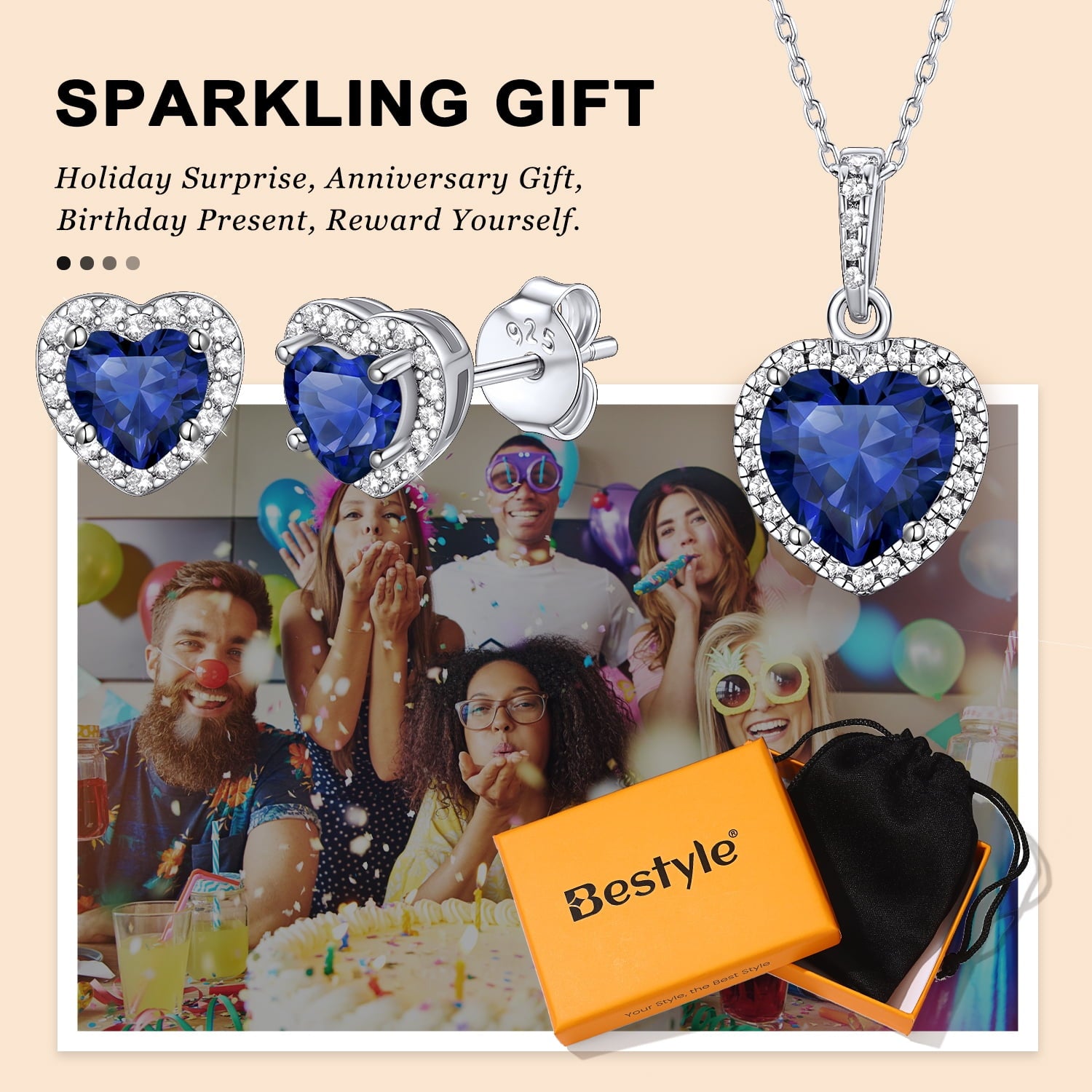 Stud Earrings for Women, 925 Sterling Heart Created Diamond Studs Earrings / Gifts - September