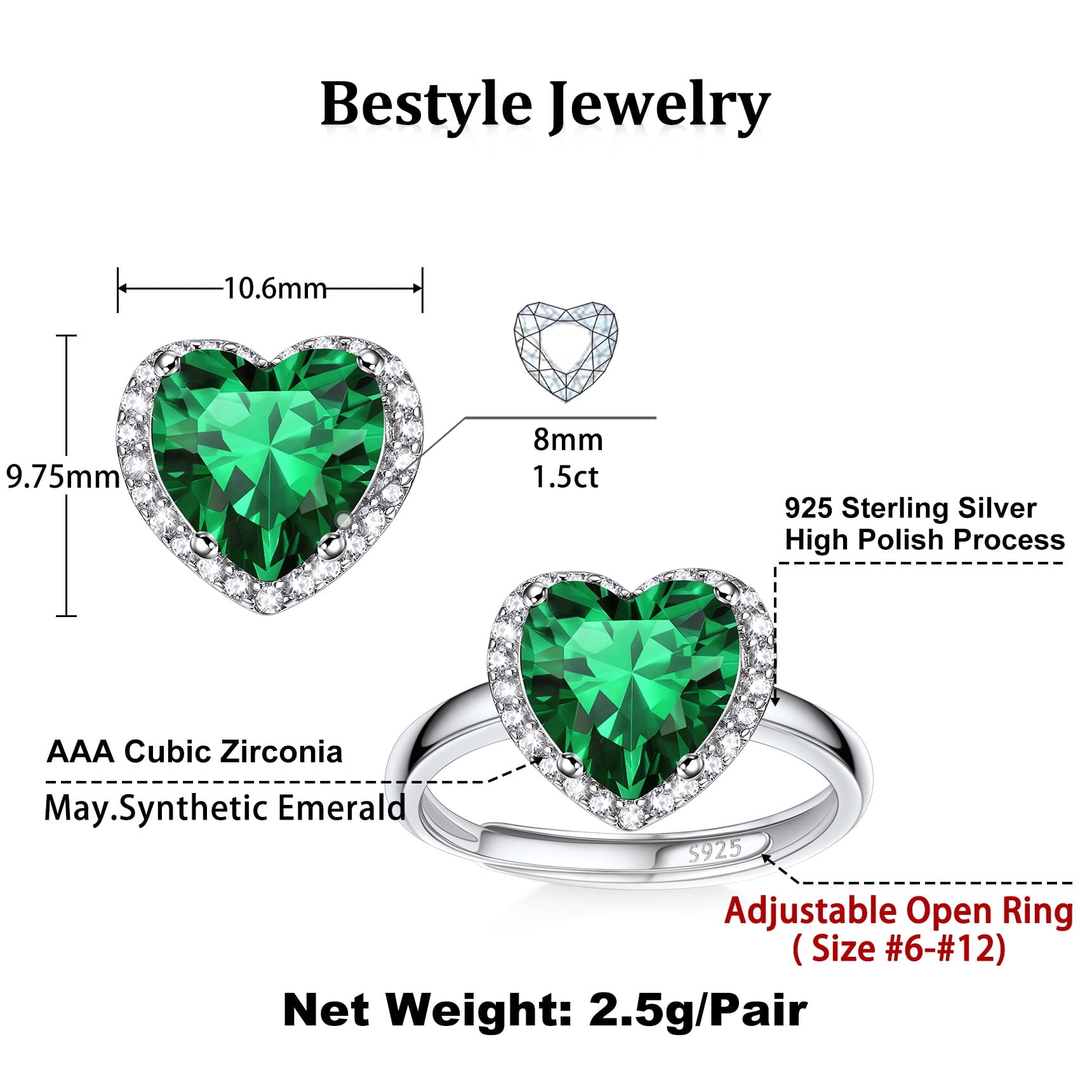 S925 Sterling Heart Rings for Women Sparkle Open Band Ring July Created Ruby Rings Size 6-12