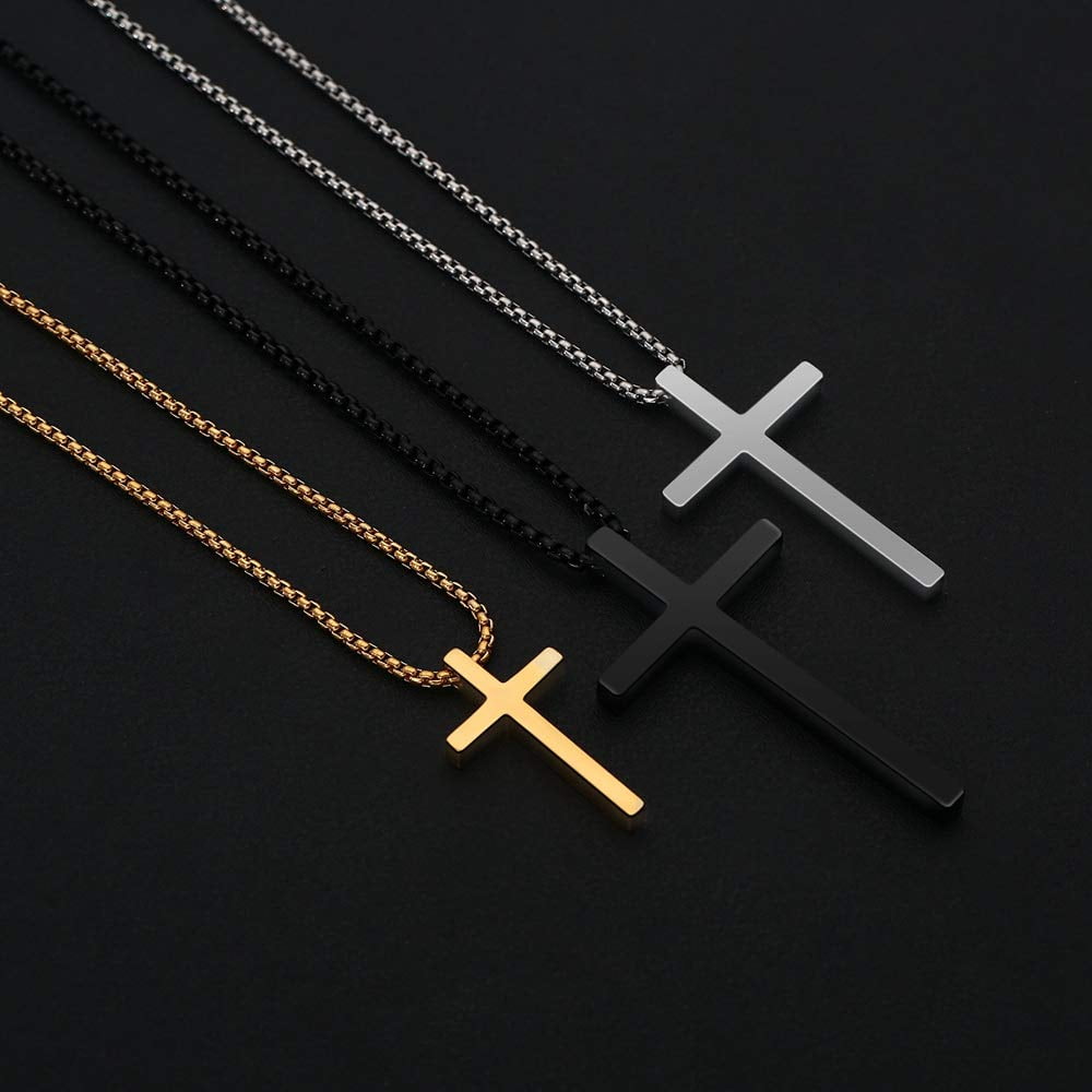 Cross Necklaces for Men Boys 316L Stainless Steel Pendant 16-30 inch Chain Jewelry Catholic Christian Easter Gifts for Men Father Husband Grandpa