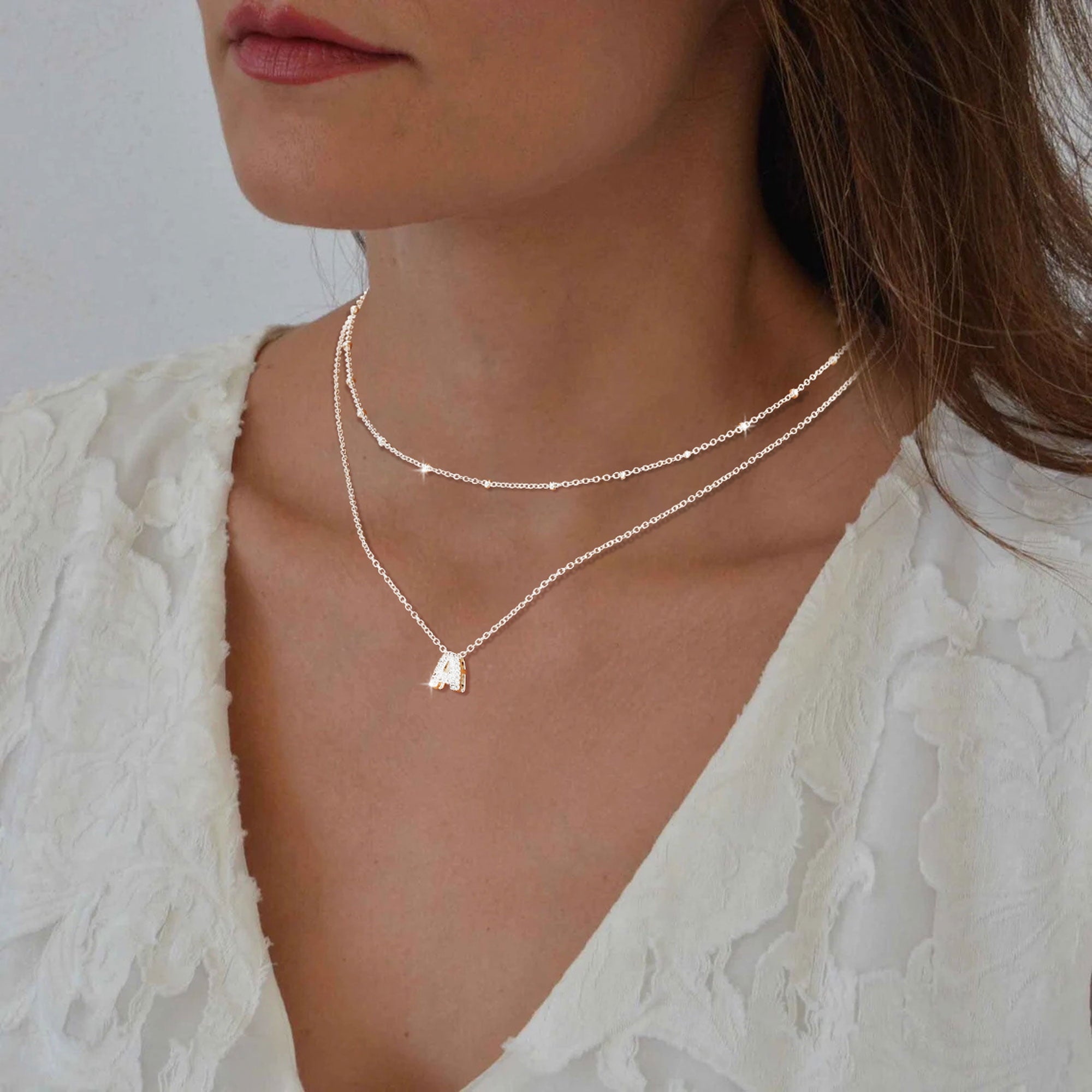 S925 Sterling Plated Initial Necklaces for Women Girls CZ Letter A Necklace Set Easter Basket Stuffers Jewelry Gifts Teen Her Wife Mom Girlfriend Female Adults Kids Ideas