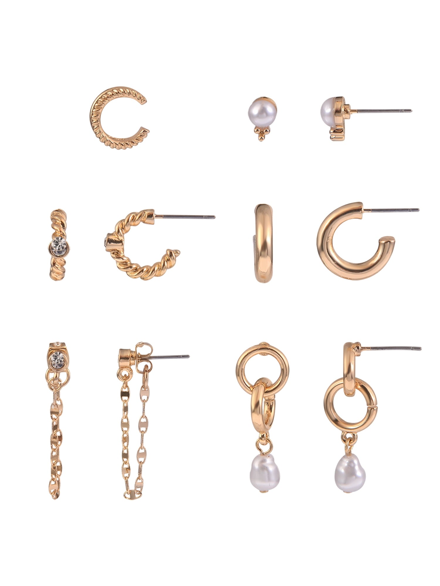 Adult Female -Tone 5 Pair Twisted Triple Hoop Stacker Earring Set