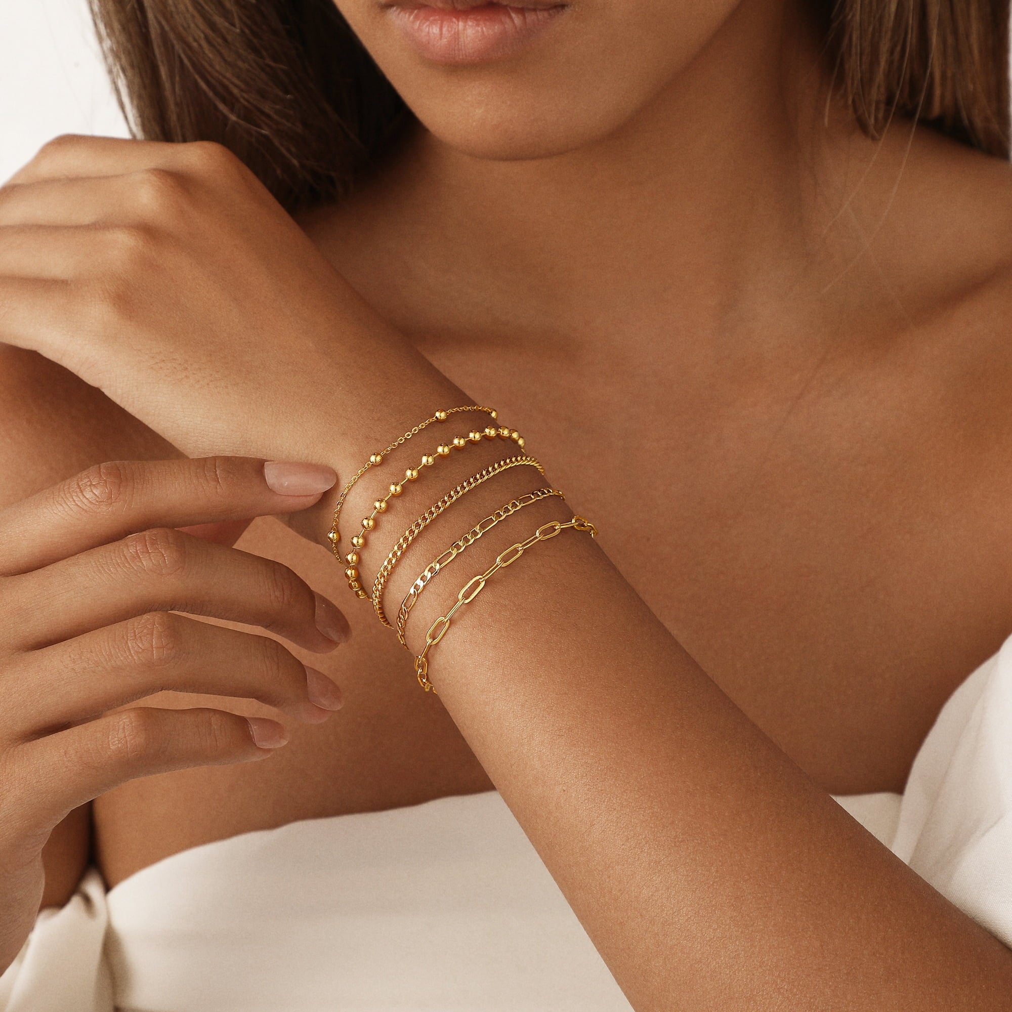 6PCS Bracelets for Women 14K Plated Dainty Layered Stacking Jewelry Set Gifts