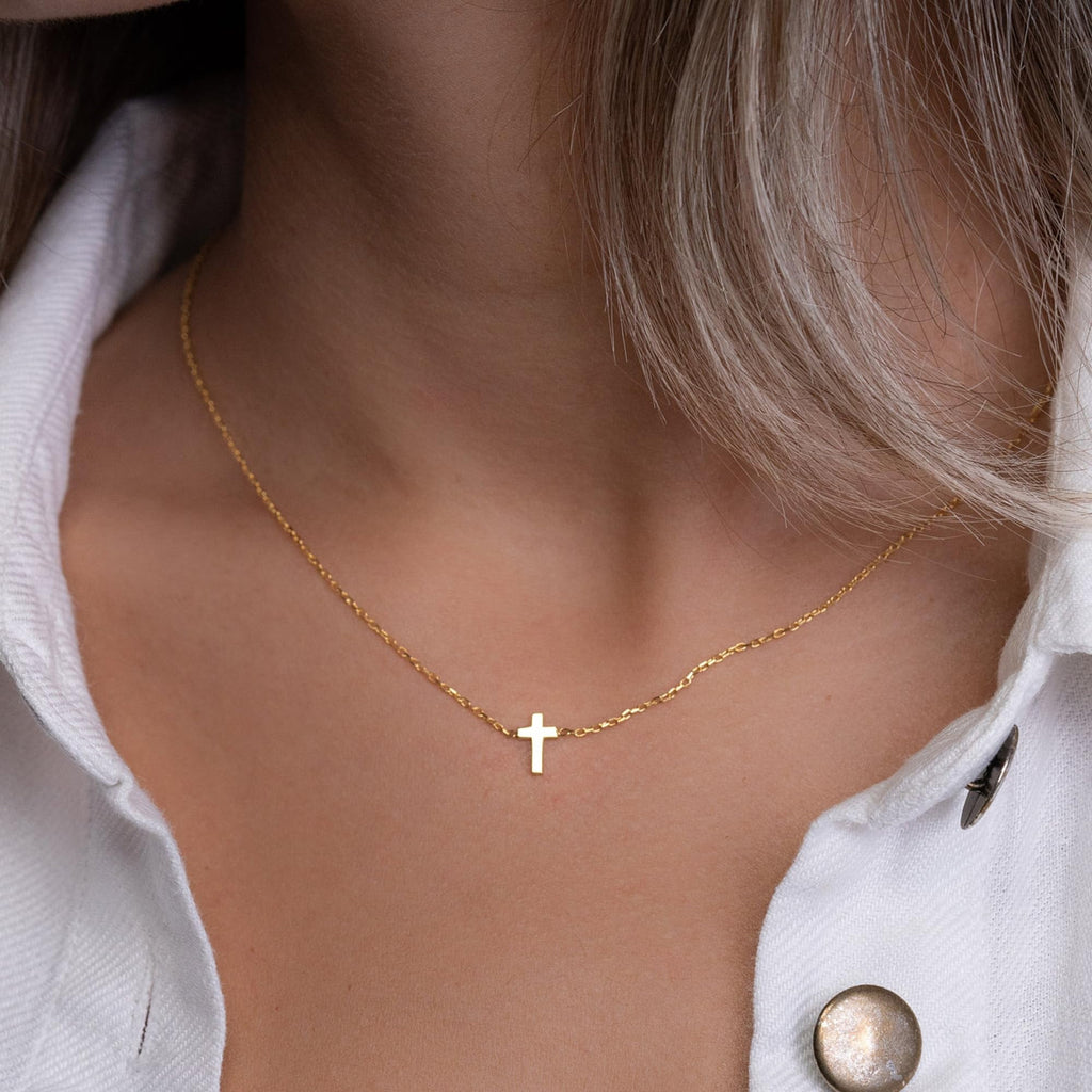 14K Plated Dainty Tiny Cross Pendant Necklace for Women Jewelry Personalizedt First Communion Christian Baptism Easter Gifts for Her Kid Girls