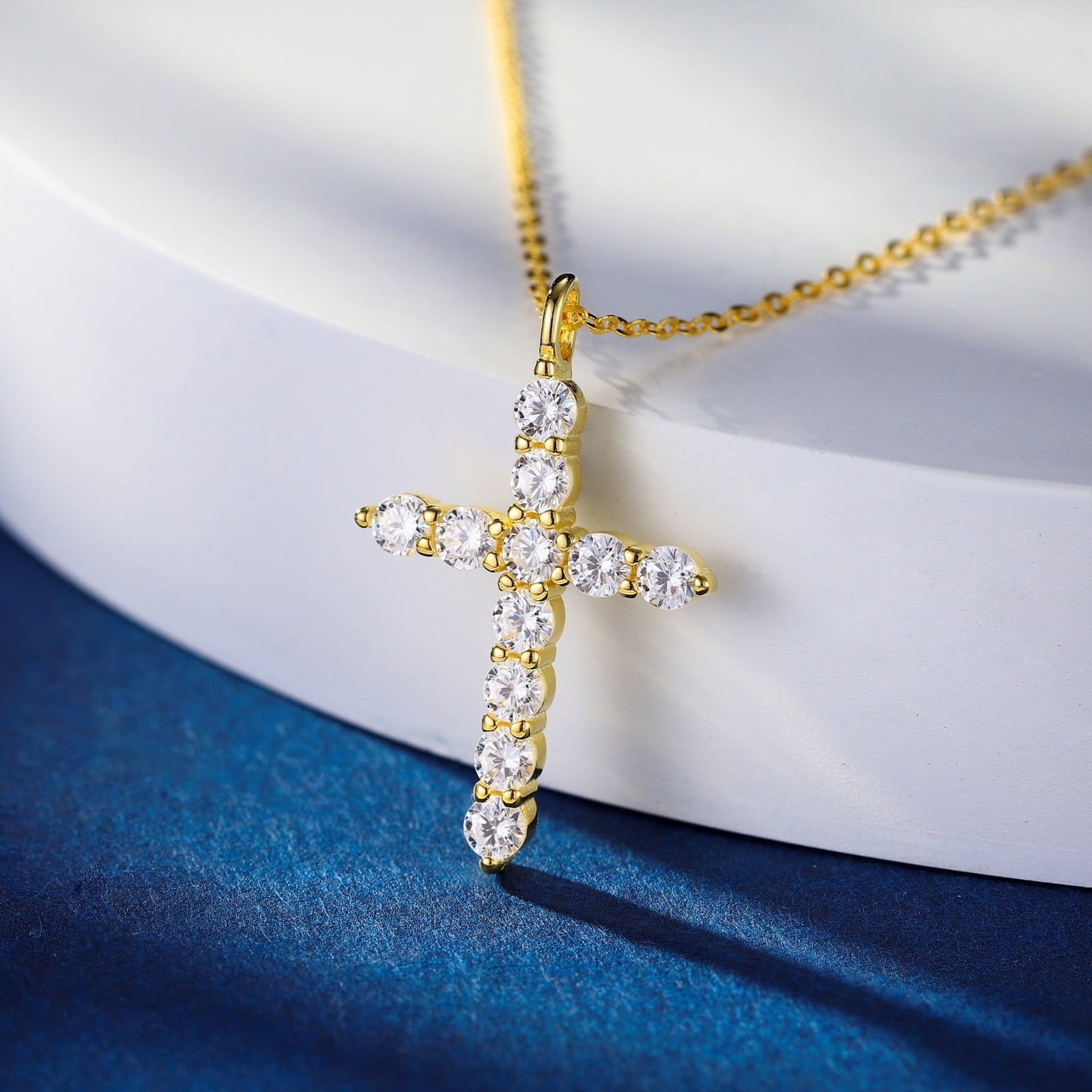 14K Plated Zirconia Cross Pendant Necklace for Women with 925