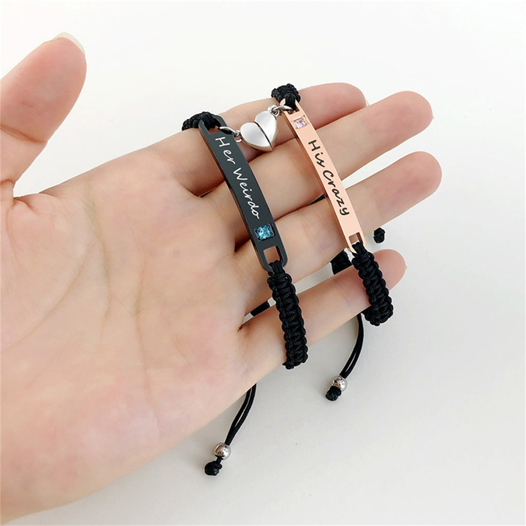 Magnetic Couples Bracelet, Adjustable Matching Macrame Bracelets, Stainless Steel Distance Relationship Bracelet, BF and GF Gifts