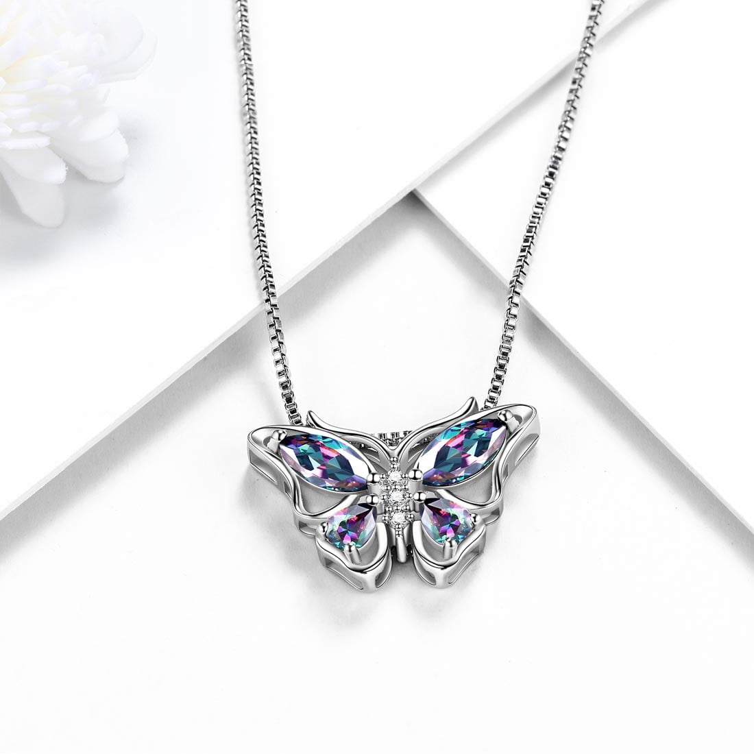 December Tanzanite Blue Butterfly Necklaces 925 Sterling Pendant Jewelry for Women Wife
