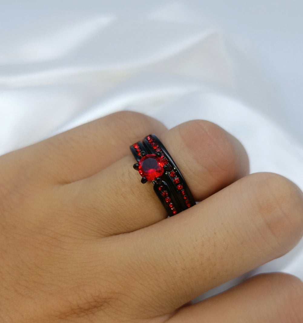 Matching Rings Couple Rings Black Plated 1CT Purple Cz Women Wedding Ring Sets
