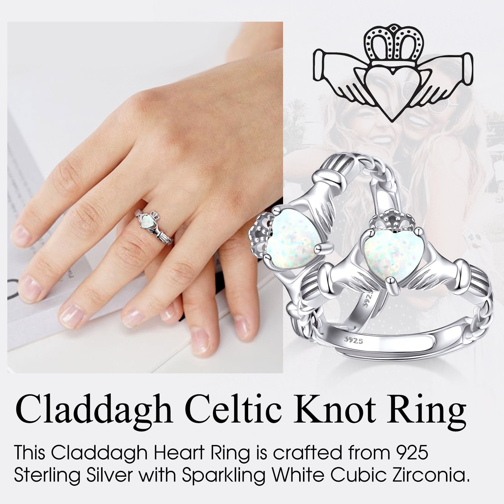 Infinity Celtic Knot Rings for Women 925 Sterling Heart Rings October Pink Tourmaline Rings for Mom Daughter Wife Girlfriend