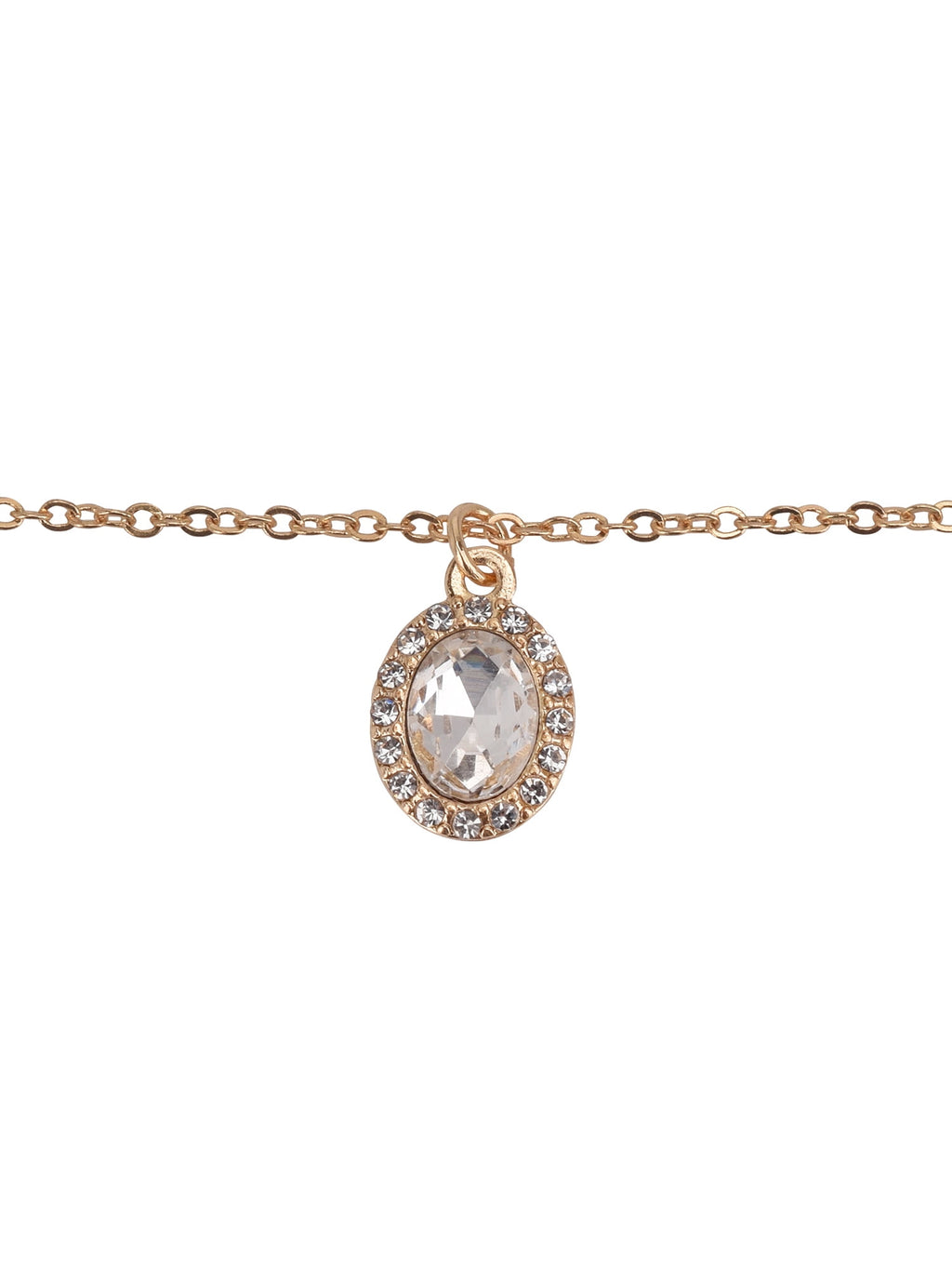Adult Women's Tone Oval Halo Crystal Delicate Metal Pendant Necklace