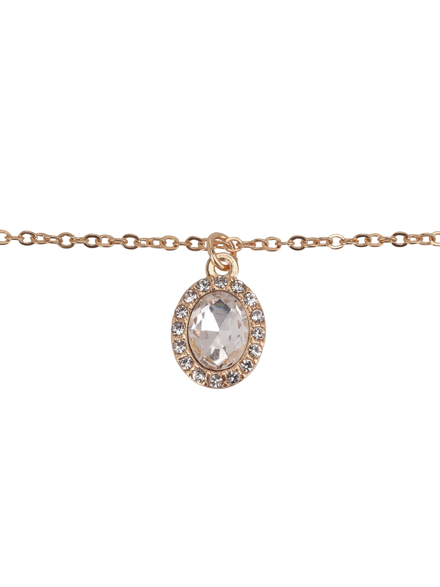 Adult Women's Tone Oval Halo Crystal Delicate Metal Pendant Necklace