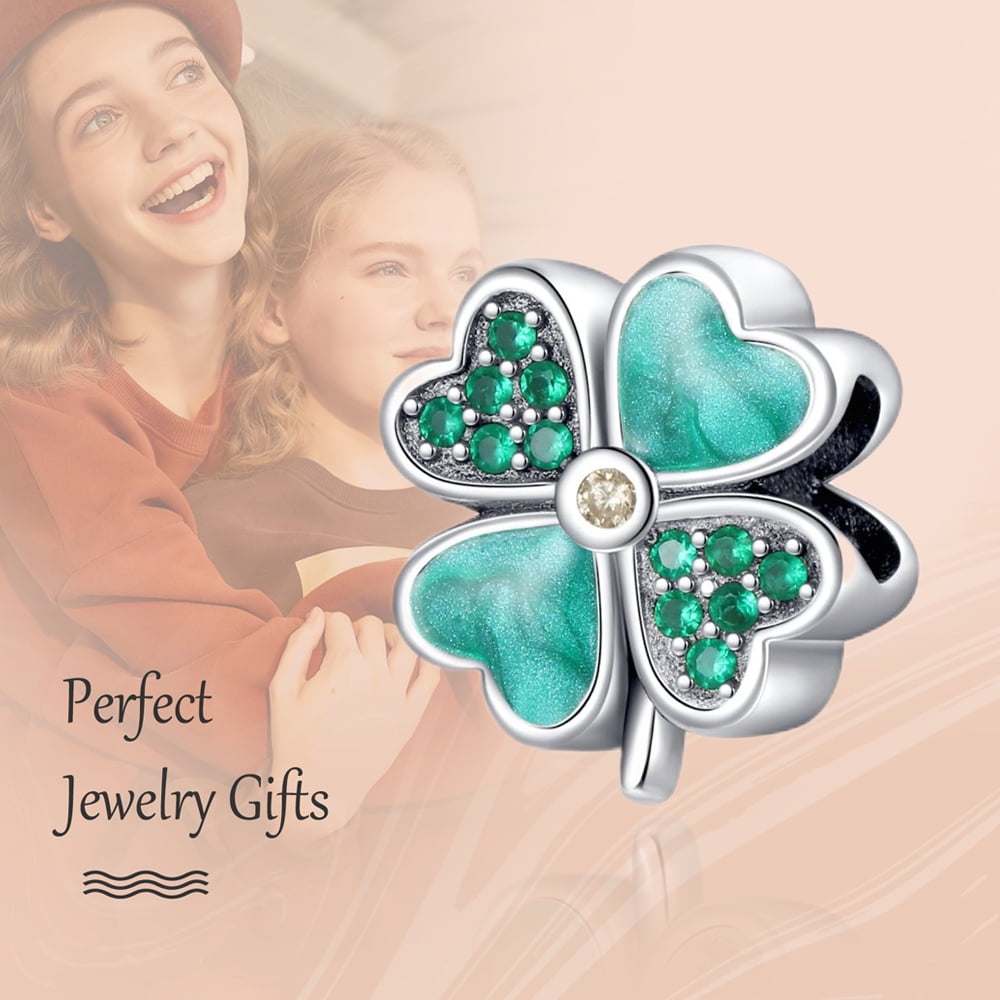 925 Sterling Charm for Bracelets Four Leaf Clover Lucky OpenWork Bead Charm Women Bracelet Charm