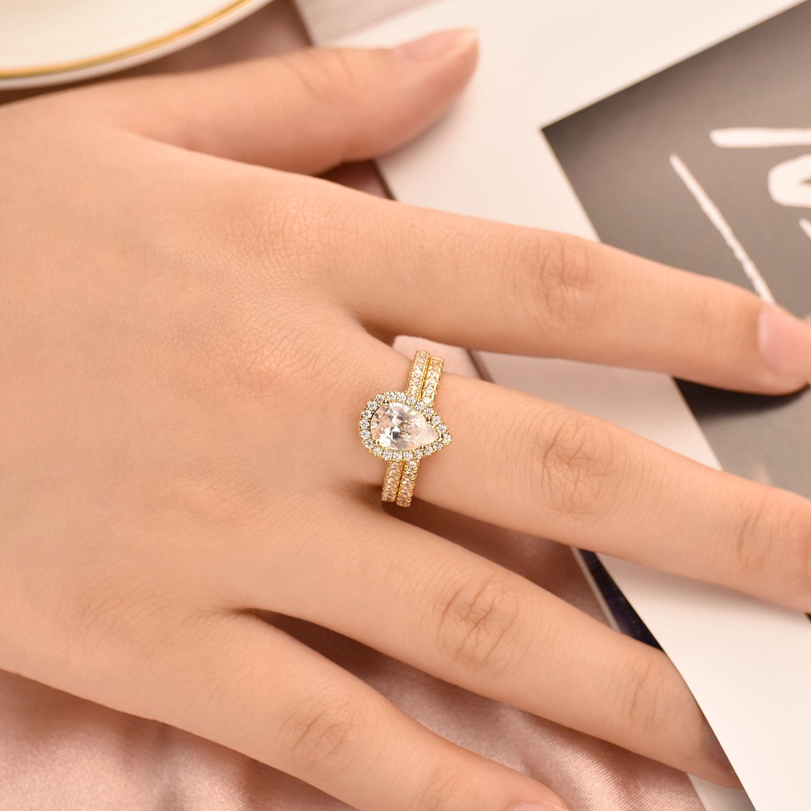 2Ct Round Cut Wedding Rings for Women Halo Engagement Ring Sets 925 Sterling CZ Size 8