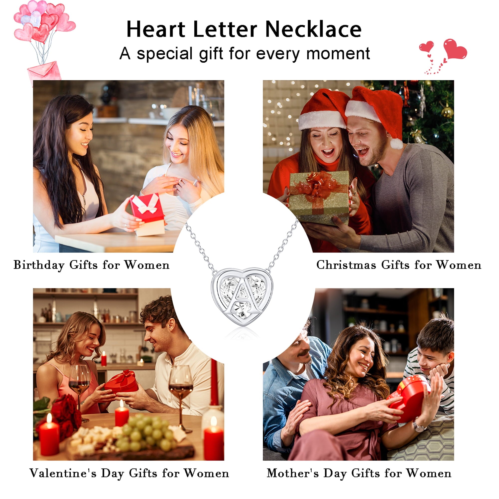S925 Sterling Plated Heart Initial Necklaces for Women Girls CZ Letter J Pendant Chain Easter Basket Stuffers Jewelry Gifts Teen Her Mom Wife Adults Kids Age Ideas