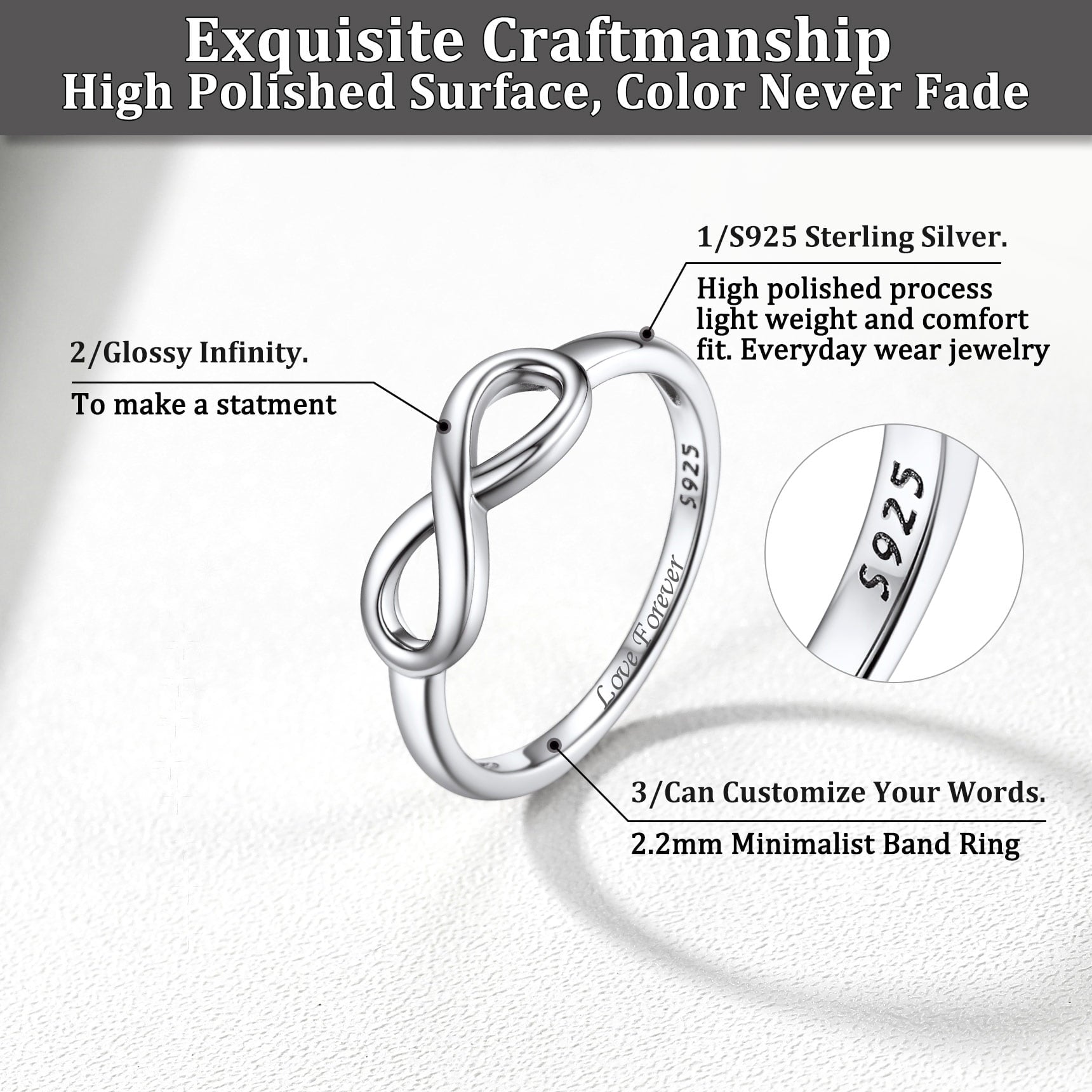 Created Diamond Engagement Rings for Women 925 Sterling Infinity Wedding Band Gifts Size 4-12