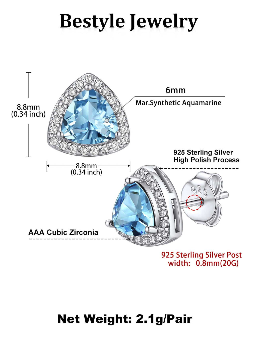 Stud Earrings for Women, 925 Sterling Heart Created Diamond Studs Earrings / Gifts - September
