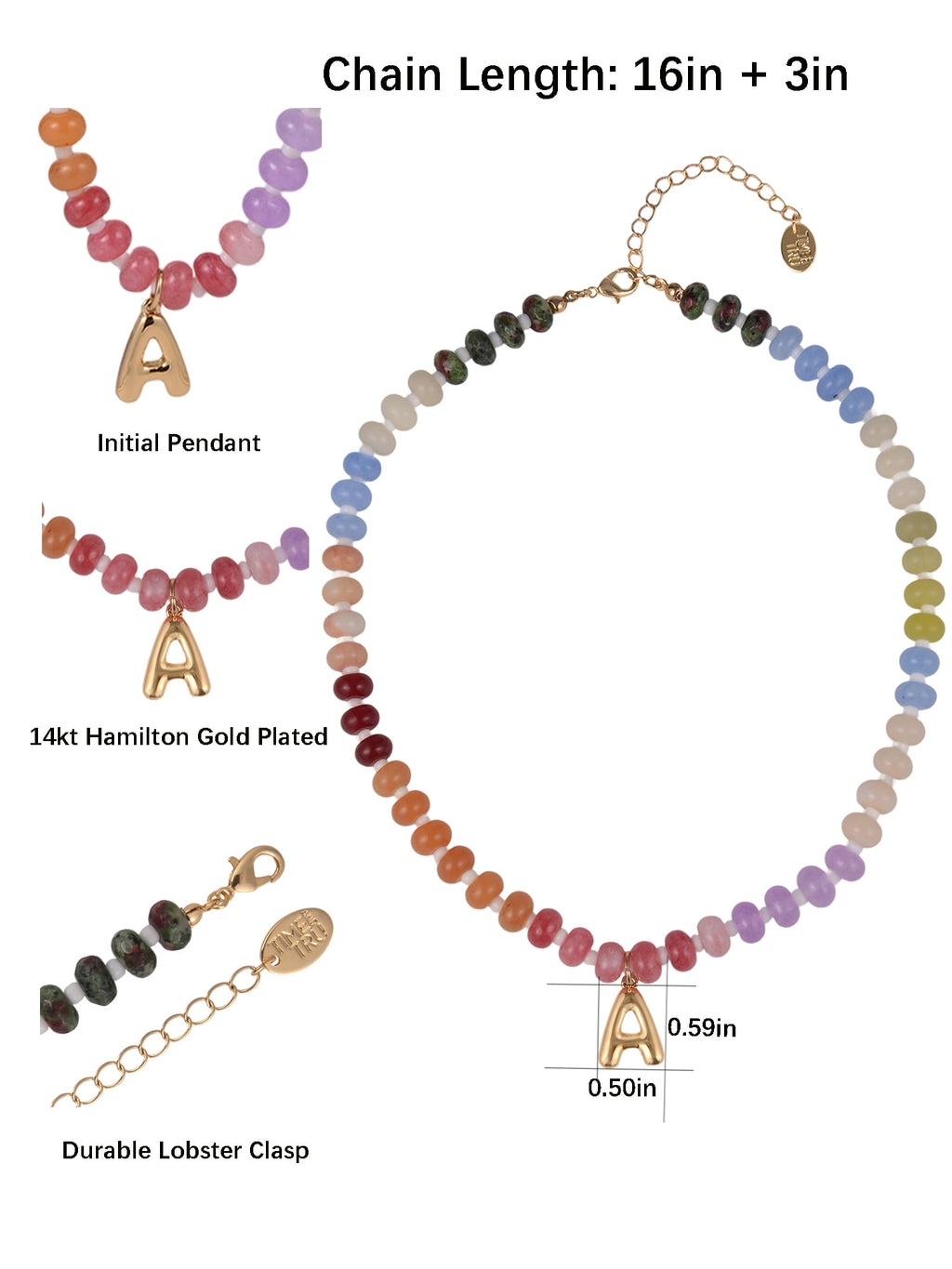 Goldtone Multicolored Bead Initial "A" Necklace