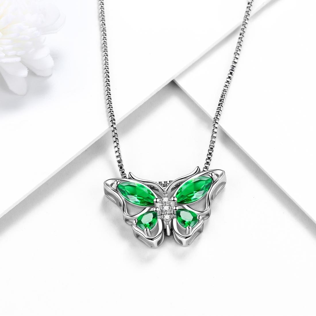 December Tanzanite Blue Butterfly Necklaces 925 Sterling Pendant Jewelry for Women Wife