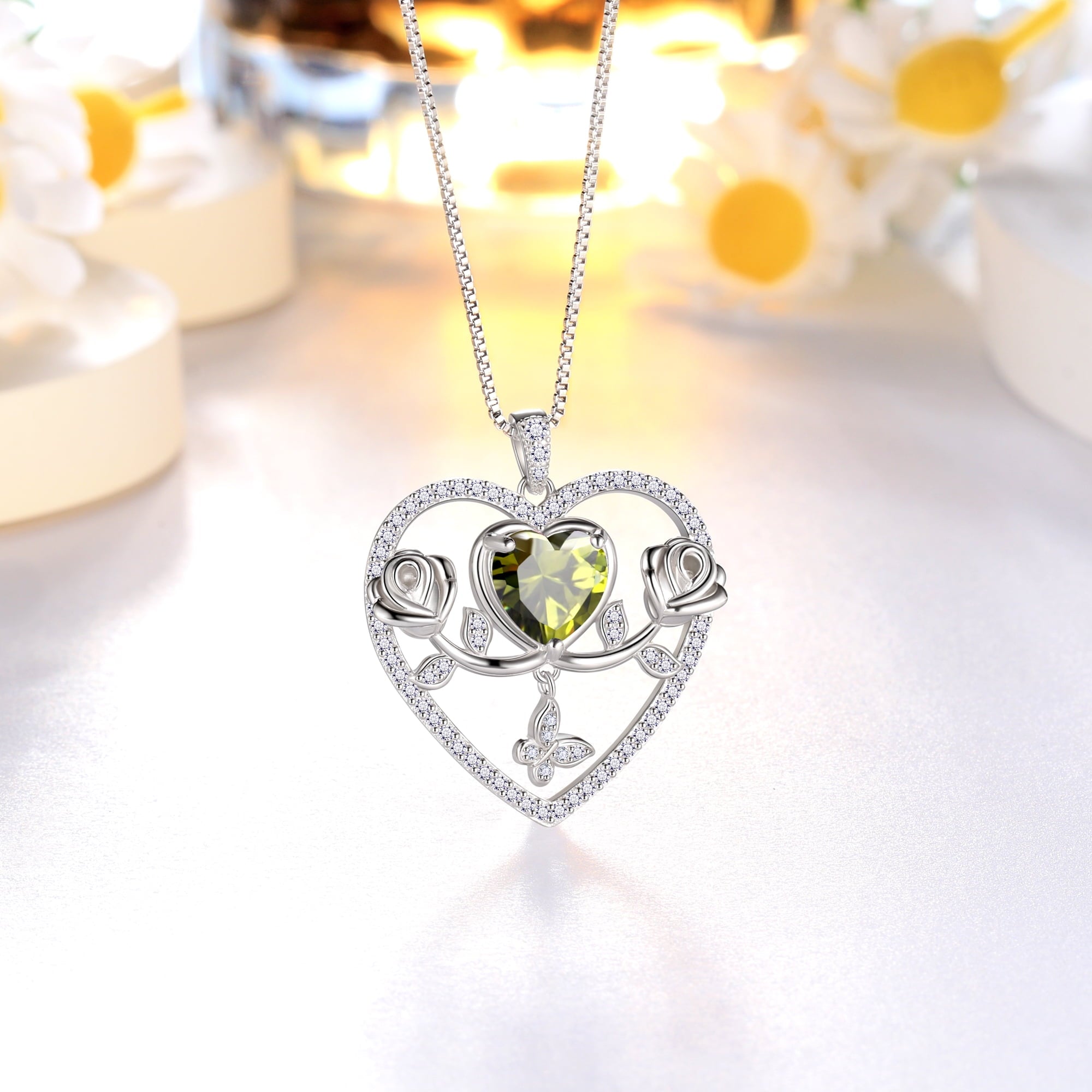 925 Sterling Necklace Rose Flower Heart Pendant Jewelry Valentines Gifts for Women Mom Wife/Lover