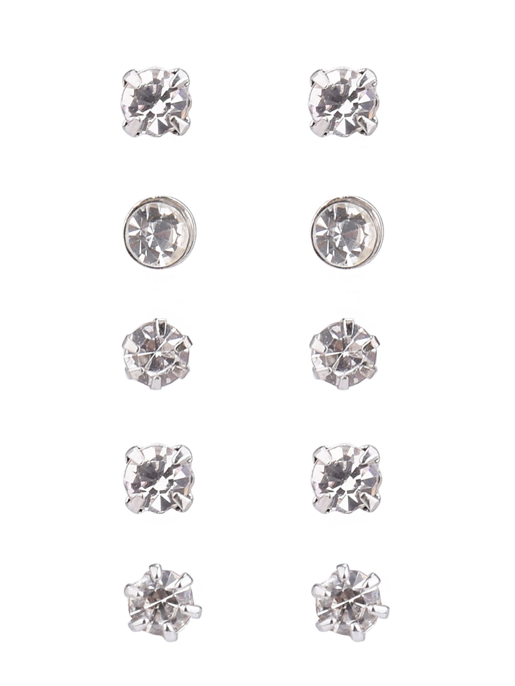 Adult Women's 9 Pair Tone Crystal Stud Metal Earrings Set