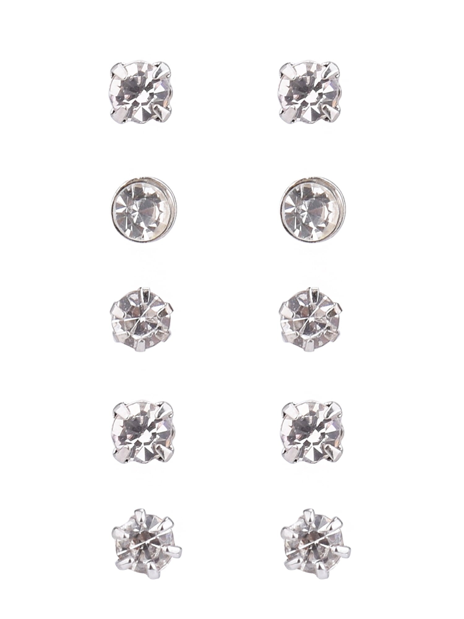 Adult Women's 9 Pair Tone Crystal Stud Metal Earrings Set