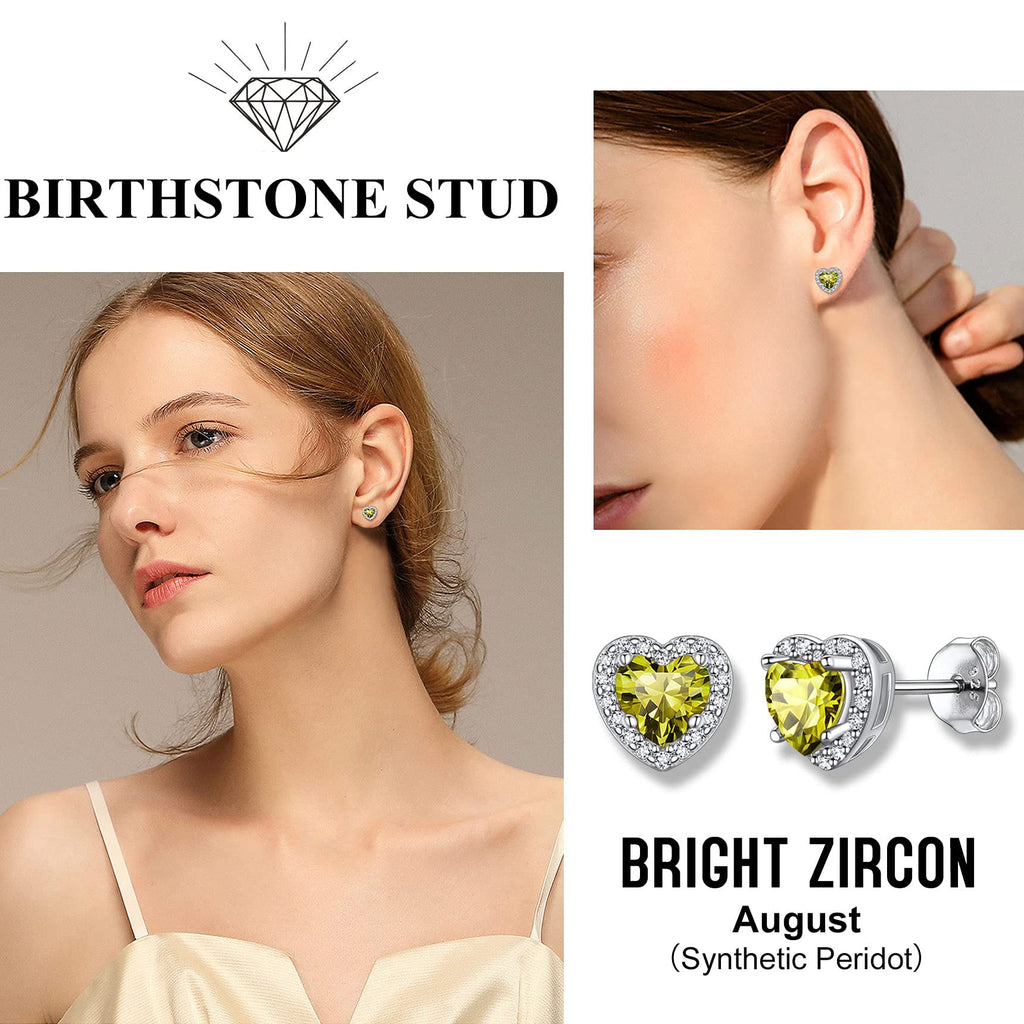 Stud Earrings for Women, 925 Sterling Heart Created Diamond Studs Earrings / Gifts - September