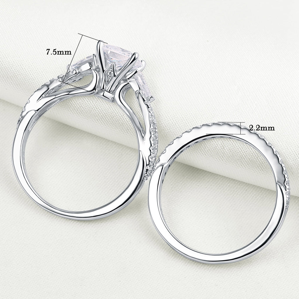 1.7ct Princess Pear White AAAAA Cz 925 Sterling Engagement Wedding Ring Set Size 6