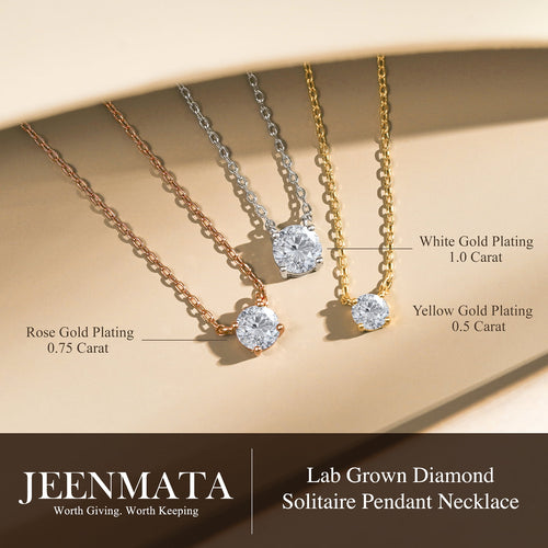 0.50 Round Cut Classic Solitaire Pendant Necklace - in 18K White Plating for Women