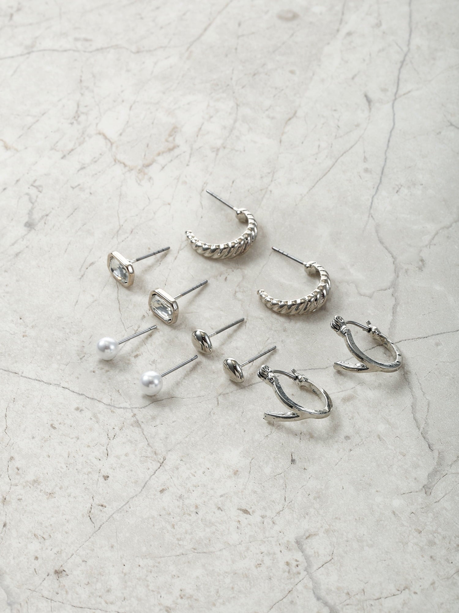 Silvertone Multi Earring Set, 5 Pairs, Initial B