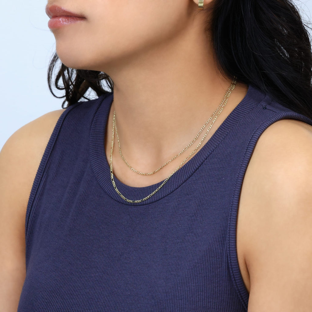 10k Yellow Figaro Link 2mm Chain Necklace (16"-26") Dainty Italian Jewelry for Men &amp; Women